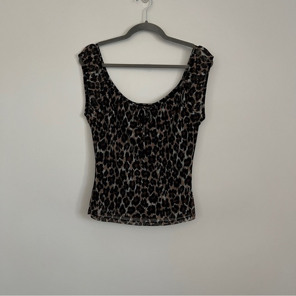 Express Tops - Express Leopard Print Ruched Scoop Neck Cap Sleeve Top Y2K-Women’s Size Small